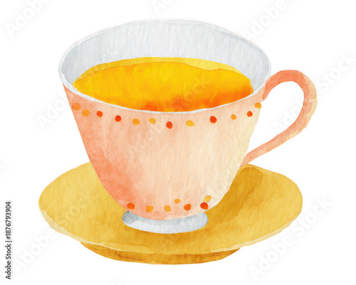 Watercolor Illustration of a Teacup with Tea: Cozy Beverage and Relaxing Time