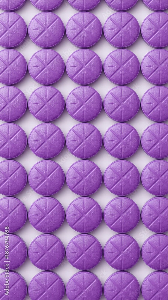 Obraz premium Uniform purple pills arranged in a grid