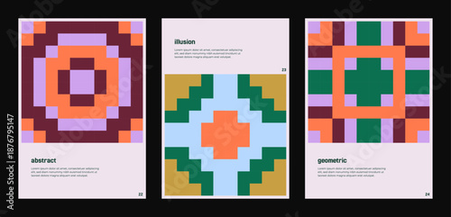 Abstract symbolic pixel ornament with ethnic inspired geometry