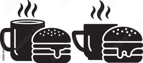 Silhouette of food with burger and hot drink mug