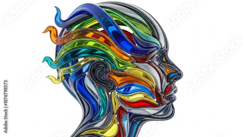 Vibrant multicolored human head profile with swirling colorful hair
