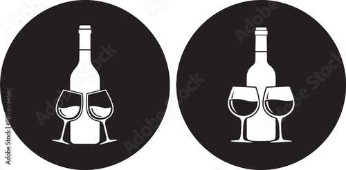 Wine bottle silhouette with glasses icon symbol sign