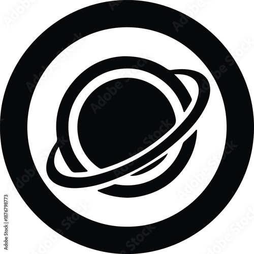 Silhouette planet with orbital rings in circular frame illustration vector