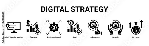 Digital Strategy banner representing business growth through transformation, planning, and strategic advantage