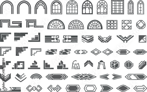 Abstract Architectural Window Frame and Geometric Border Set with Modern Minimalist Arch Elements