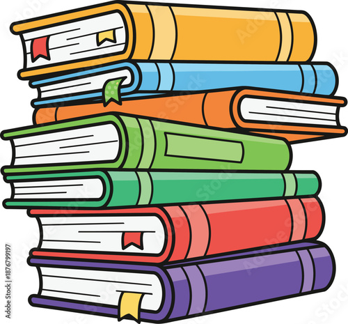 A large stack of colorful books with bookmarks ready for studying and reading literature