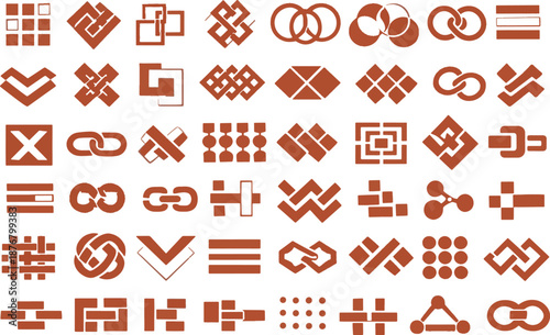 Abstract Geometric Chain Link and Connectivity Icon Set with Modern Minimalist Knot Symbols
