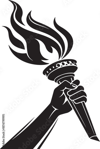 Symbolic hand holding torch with flames, representing freedom and hope