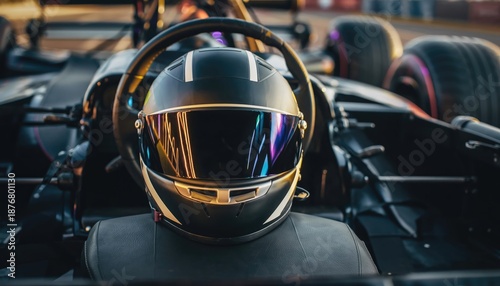 Sleek Black Helmet with Gold-Tinted Visor Close-Up