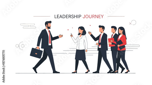 Business Leader Guiding Team on Leadership Journey, Strategy and Motivation