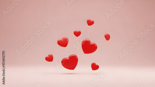 Red hearts floating on pink background for love