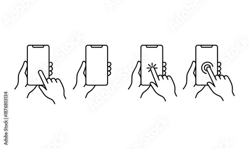 Hand interacting with smartphone screen in four different ways