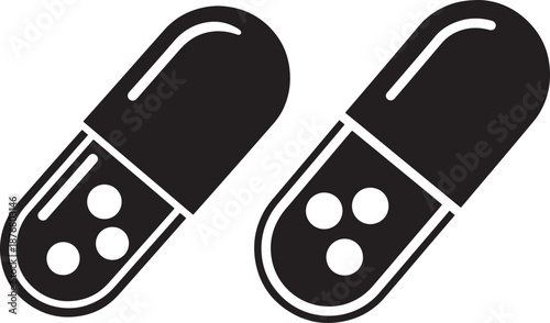 Two capsules silhouettes of drug isolated on white