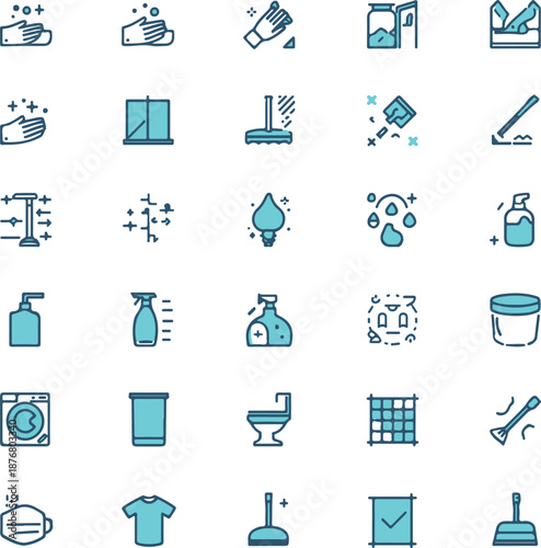 Cleaning service icon set, Cleaning housekeeping and hygiene icons, cleaning items icon, vector illustration.

