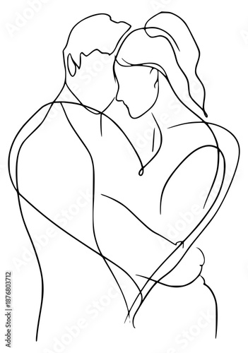 Tableau sur toile Couple hugging line art (continuous line embrace)