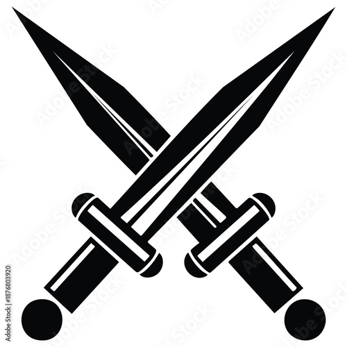 Crossed swords with handles and pommels in a combat or duel illustration symbol  weapons
