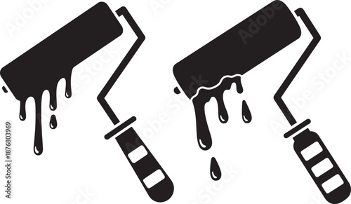 Paint roller silhouette with dripping paint texture