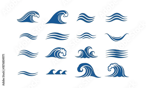 Collection of blue wave designs and ocean water patterns