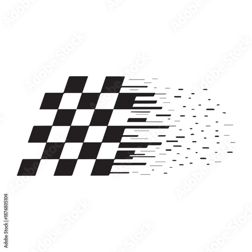 Abstract Racing Checkered Flag Graphic with Speed Motion Blur and Disintegrating Effect. 