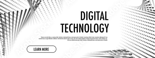 Digital technology banner flowing particles wave dot liquid black for energy transfer banner, web site, music poster, presentation, connection