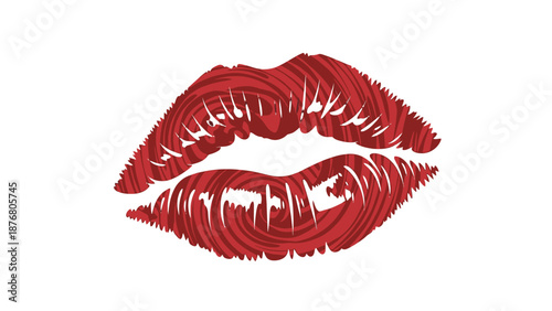 Red lips kiss mark illustration on white background.