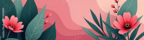 Pink flowers that are in the middle of a pink background