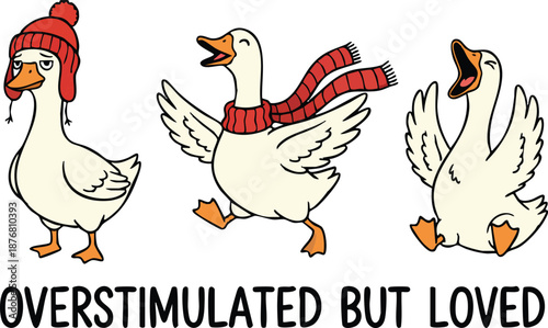 Overstimulated But Loved Goose Meme Cute Cartoon Illustration
