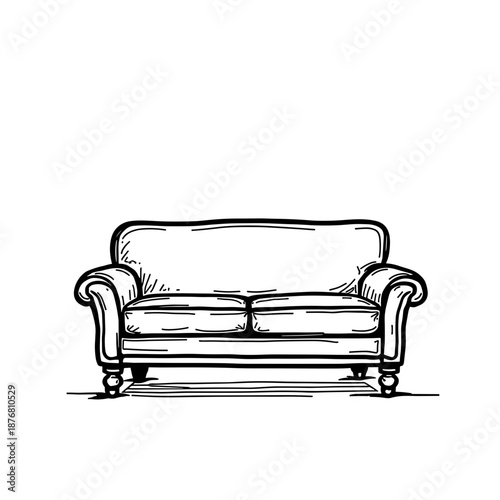 Classic sofa in sketch style with detailed design and lines  