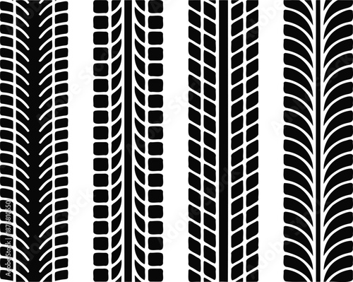 Four tire tread patterns on white background