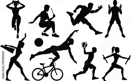 Sports silhouettes collection isolated on transparent background, Vector, illustration