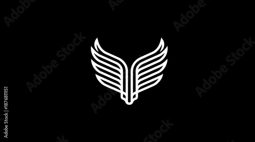 Wallpaper Mural Elegant Minimalist White Line Art Wings Icon on Black Background - Abstract Modern Graphic Design Element Torontodigital.ca