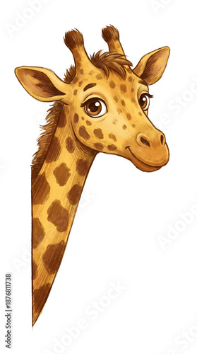 Cute Baby Giraffe Illustration, Adorable Animal Character Head and Neck Portrait Isolated on Transparent Background