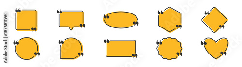 Quote and speech bubble icons set. Vector frames, banners, and text boxes for messages, comments, and chat, isolated on transparent background.