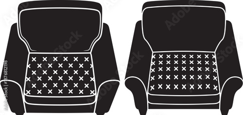 Comfortable armchair icons with cushion patterns, ideal for furniture retail, interior design, and home decor planning.