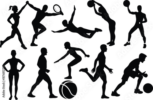 Sports silhouettes collection isolated on transparent background, Vector, illustration