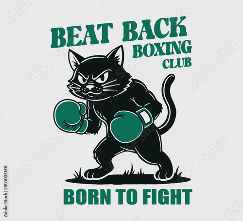Vintage cartoon character of cat boxer Graphic Design for T shirt Street Wear and Urban Style