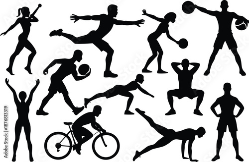 Sport silhouettes collection isolated on transparent background, Vector, illustration