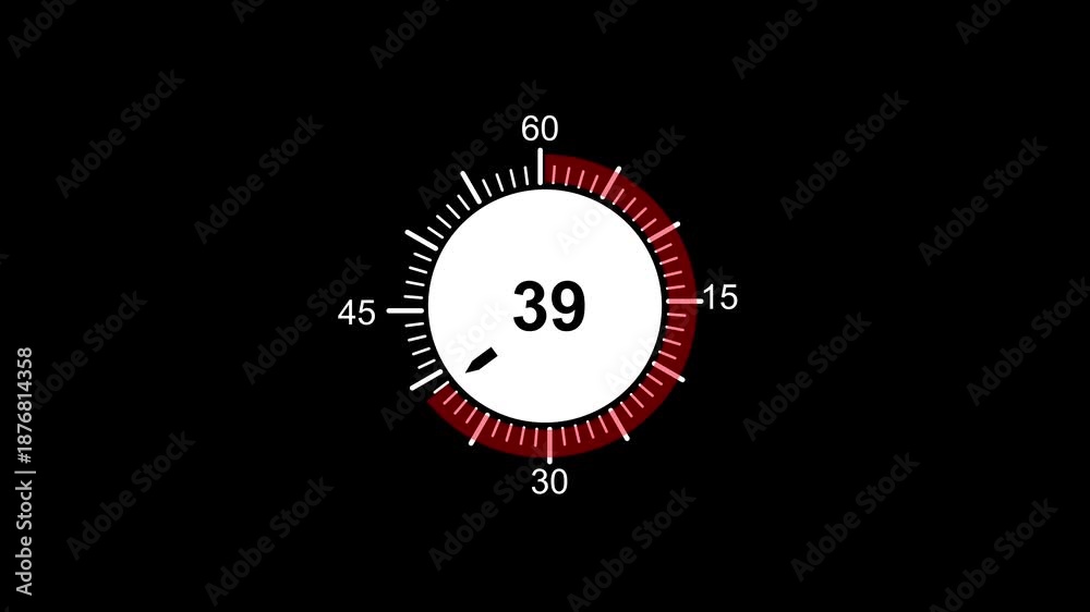 56 second countdown timer animation from 0 to 56 on a transparent ...