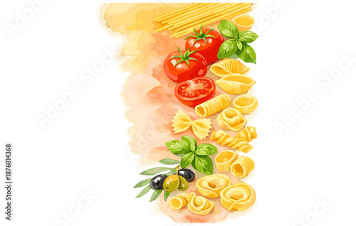 Italian pasta variety with tomatoes and olives