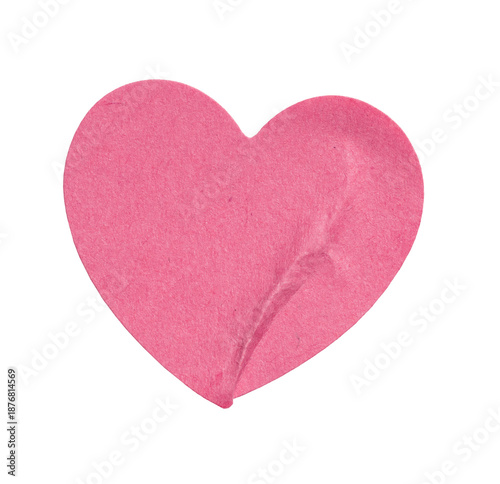 Pink crumpled paper sticker heart symbolizing Valentine love, romance, and affection, with transparent a background isolated