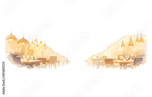 Cozy modern restaurant interior with warm lighting and elegant decor