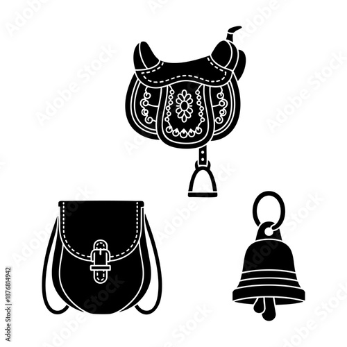 Camel Accessories Saddle Water Skin and Bell Three Silhouette Set