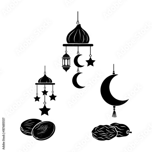 Dried Fruits of Iftar Fig Apricot and Prune Three Silhouette Set