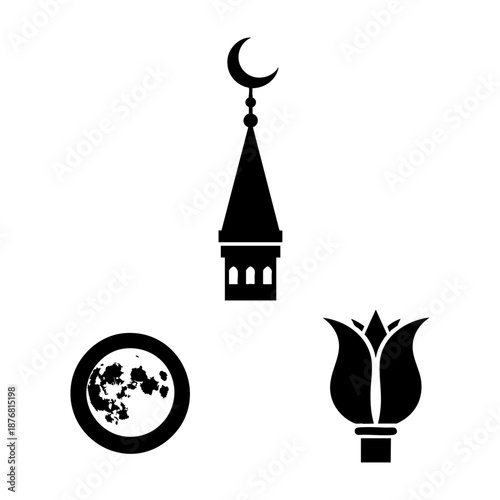 Mosque Minaret Finials Yamur Crescent Sphere and Tulip Set