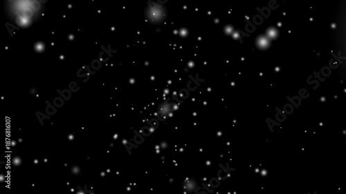 Seamless loop snow animation and motion graphics big and small snowflakes and falling snow with black background, snow, star, rain