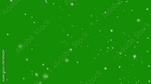 Loop snow animation white shining star light glowing light on green background screen lights effect glowing stars sparkle
