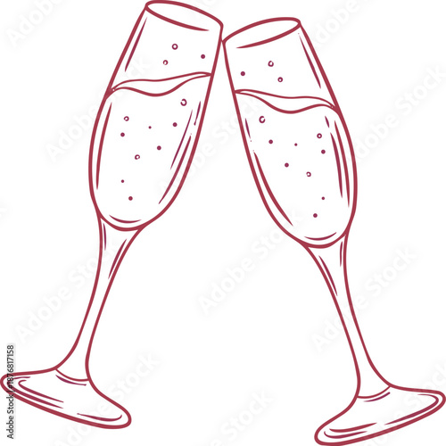 Toast with champagne glasses at a celebration during evening time in a lively setting