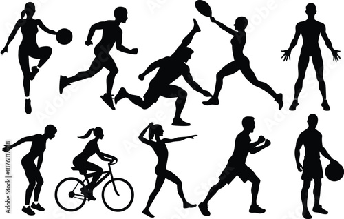 Sports silhouettes collection isolated on transparent background, Vector, illustration