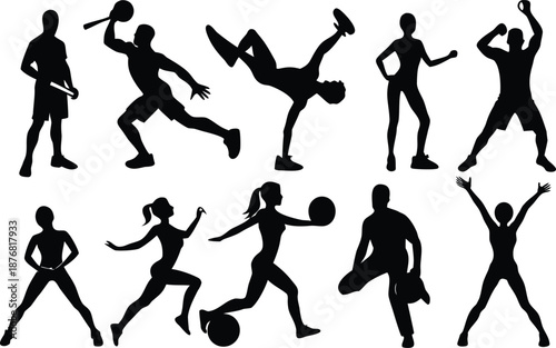 Sports silhouettes collection isolated on transparent background, Vector, illustration