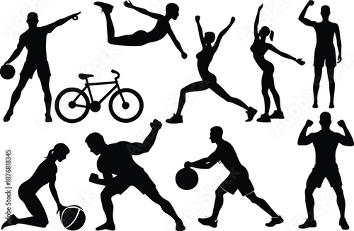 Sports silhouettes isolated on transparent background, Vector, illustration